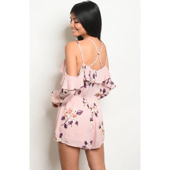 NWT London Blush Off Shoulder Strappy Ruffle Floral Romper Playsuit Small - Picture 10 of 11